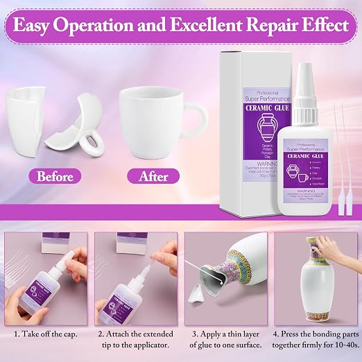 50g Ceramic Glue with Nozzle, Instant Strong Adhesive Glue Fast Drying Super Glue Gel for Porcelain Pottery Repair Bonding Ceramic Clay Vase Tiles DIY Crafts