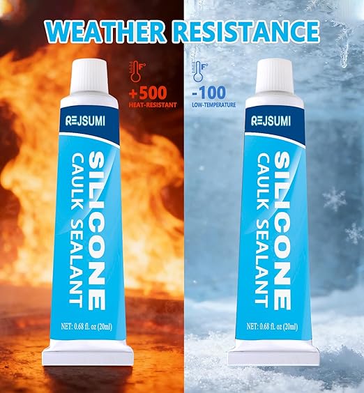 Clear Silicone Caulk Sealant 0.68 fl.oz(20ml)*2, Waterproof & Strong Adhesion, Shrink & Crack Proof for Kitchen Bathroom Window Door Toilet Shower Sink