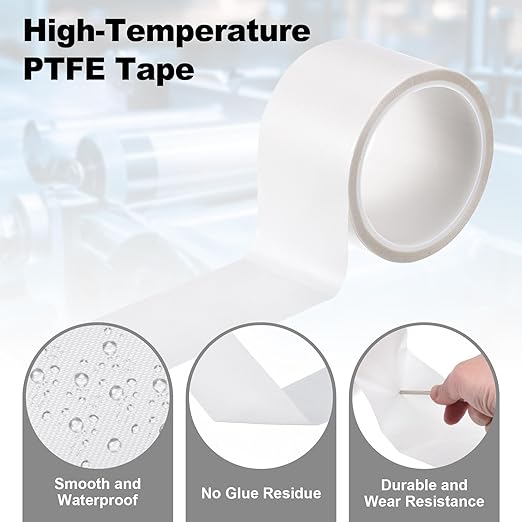 PATIKIL Heat Resistant Tape, 2.6 Inch x 33 Feet High Temperature Tape PTFE Adhesive High Heat Tape Waterproof for Vacuum Sealer Machine Insulation Protection, White, 0.13mm Thick