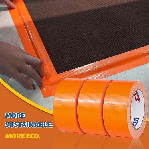 3 Rolls Orange Duct Tape, Heavy Duty Strong Industrial Colored Duct Tape 9mil x 2inch x 25yds Flexible, No Residue, Waterproof and Tear by Hand, Multi-Use for Indoor & Outdoor Repairs