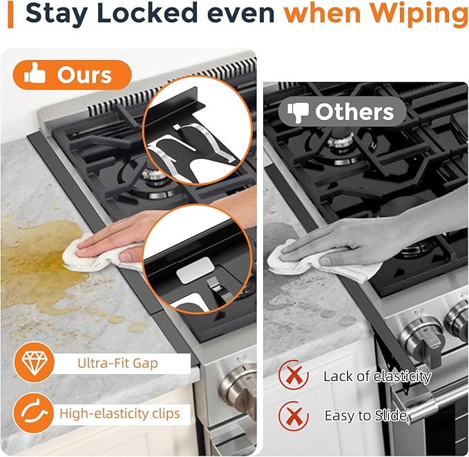 Stove Gap Covers - Stainless Steel Stove Gap Filler, 2 Pack Oven Gap Filler Retractable Length 13.8" to 27.5", Spring Clip Design Fitting Gap Strong Guard Between Stove Top & Counter