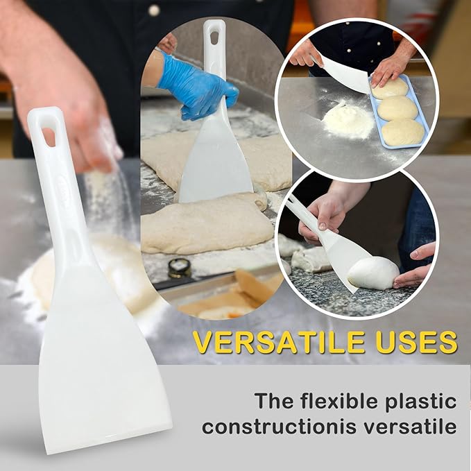 Pizza Dough Scraper with Handle Dough Spatula White Flexible Plastic Food Safe Scraper Tool 4 Inch Bench Scraper