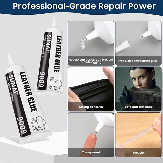 SUNAI Leather Glue, 3.04oz Permanent Leather Adhesive, Flexible, Non-Toxic, Clear Drying, Waterproof, Ideal for Repair Purses, Car Seats, Bags, Belts & Furniture