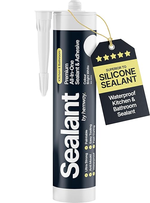 Bright White Kitchen & Bathroom Sealant & Adhesive Hybrid Polymer | Superior to Silicone Caulk Sealant | Waterproof, Odorless, Paintable | Ideal for Around Bathtub, Shower, Kitchen - 300ml 1 Pack