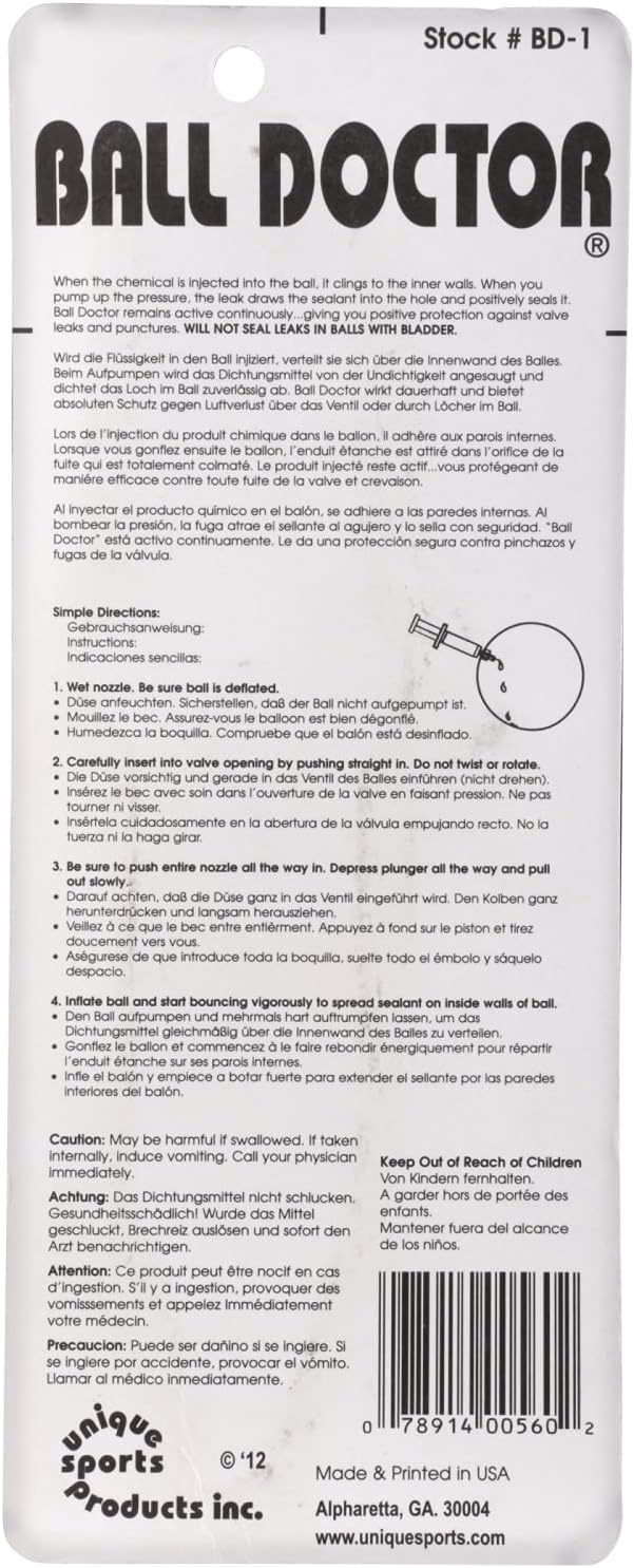 Unique Sports Ball Doctor Seals Leaks and Punctures, 1 oz Syringe (Pack of 2)