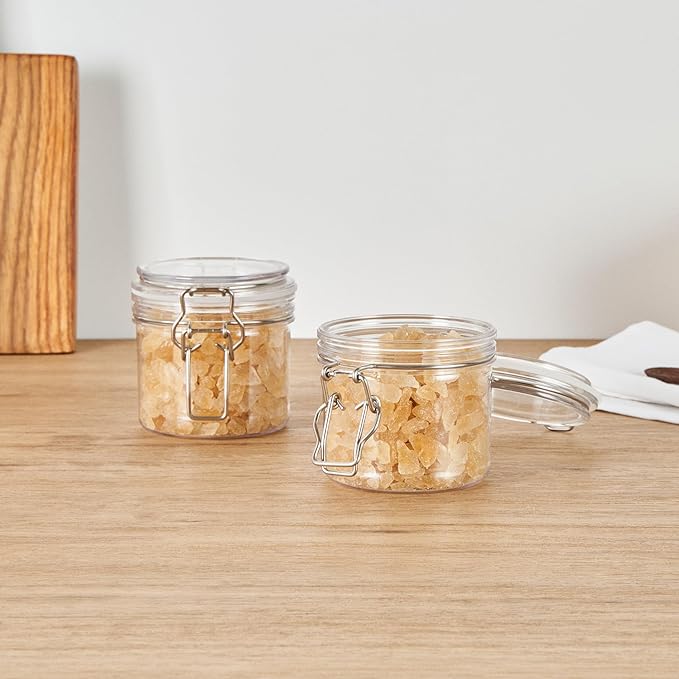 Restaurantware Food Container 2 Count 11.9 oz Plastic Airtight HInged Lid Jar Storage Canister Clear Wide Mouth
