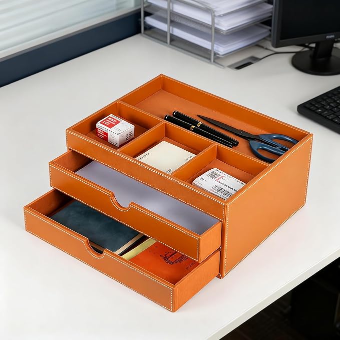 Household Multifunctional Desktop Storage Cabinet, Drawers and Four Separate Organizers, Watch box Four divider Storage Box on the Bedside Table in the Room (brown)