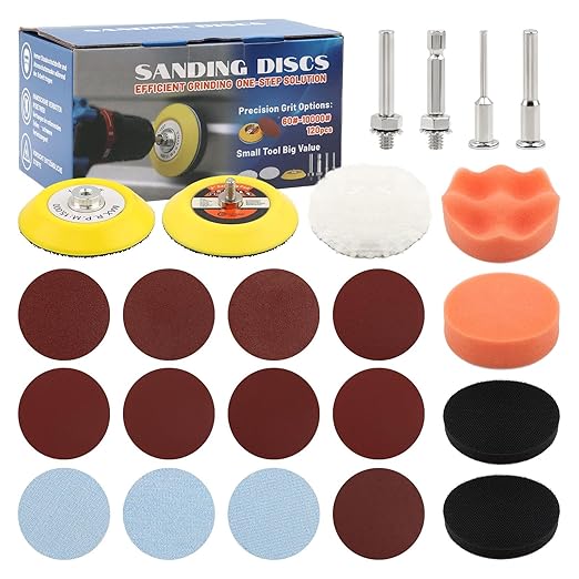 131pcs 3inch Sanding Disc Drill Polishing Kit, Sanding Attachment for Drill Grinder Rotary Tools,Dry Wet Headlight Restoration Kit for Car Polishing,Glass Finishing,Scum Removal