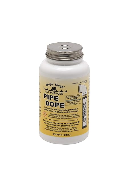 Black Swan All Purpose Pipe Dope, Pro-Grade Pipe Thread Sealant, Soft-Set, High Viscosity, Low Odor, for All Piping Types with Bottle Brush Cap, Yellow, 1/2 Pint