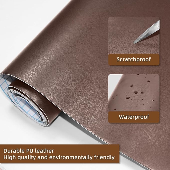 CHEIGHY Leather Repair Kit for Furniture - Advanced PU, Strong Self Adhesive Leather Repair Patch for Couch 3.9x79 inch Vinyl Repair Tape for Car Seat Upholstery Sofa Office Chair (Light Brwon)