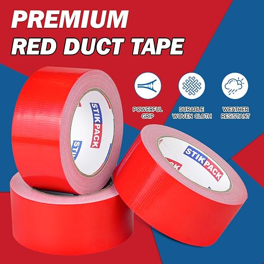3 Rolls Red Duct Tape, Heavy Duty Strong Industrial Colored Duct Tape 9mil x 2inch x 25yds Flexible, No Residue, Waterproof and Tear by Hand, Multi-Use for Indoor & Outdoor Repairs