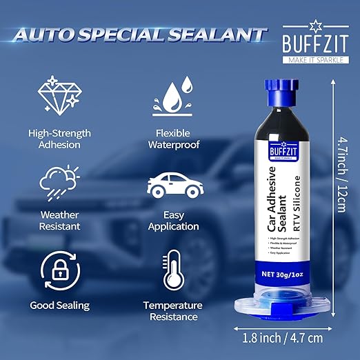 Silicone Sealant RTV 100% Silicone Waterproof Sealant – All-Purpose Caulk for Car, Kitchen, Window, Bathroom, Door – High Strength, Anti-Shrink & Crack (Clear, 30g/1oz)