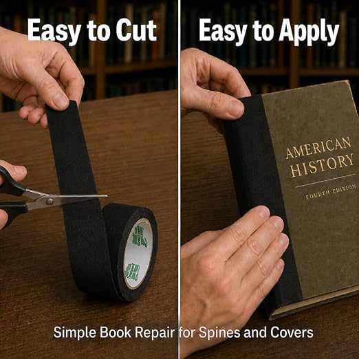 BookGuard Book Binding Tape, 3 Inch Black Flexible Cloth Spine Repair Tape for Library Binding, Book Spines, Hinges, Covers, Bibles, Hymnals, Libraries, Schools, 15 Yard Roll