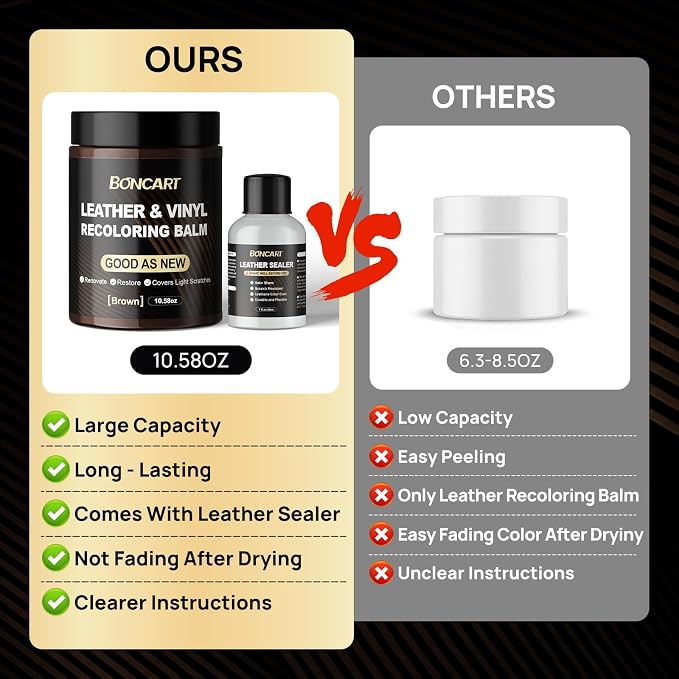 Leather Recoloring Balm with Leather Sealer, 10.58oz Leather Color Restorer, Brown Leather Repair Kit for Vinyl Furniture Shoes Car Seats Bags, Leather Dye & Paint for Faded Couches (Brown Color)