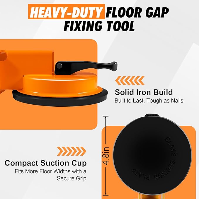 Floor Gap Fixer Tool with Rubber Mallet, Iron Body & Strong Suction Cup, Includes 5 Sticky Pads for Laminate, Vinyl, Wood & Tile Flooring Installation and Repair