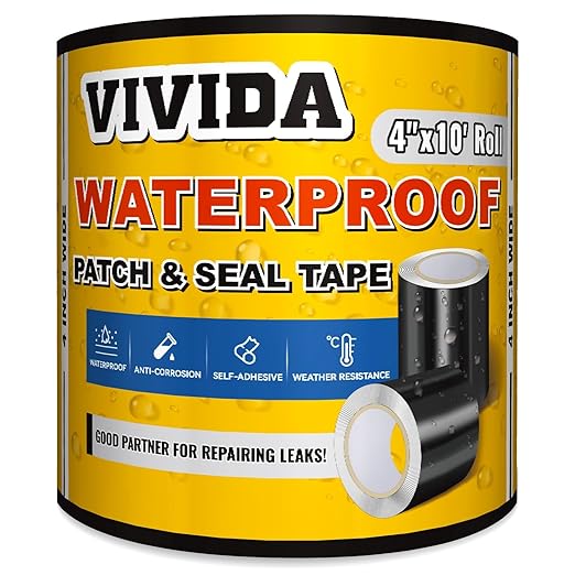 VIVIDA Waterproof Patch and Seal Tape, 4" × 10' Waterproof Tape for Outdoor Use, Underwater Leaks Repair for Pool, Plumbing, Black, 1 Roll