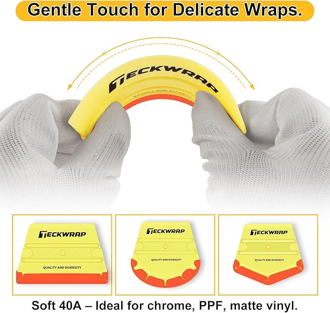 TECKWRAP Felt Edge Squeegee for Vinyl Wrap, Car Wrap, PPF, Decal & Window Tint, Professional Scratch-Free Squeegee Tools, 4PCS 40A Soft Yellow