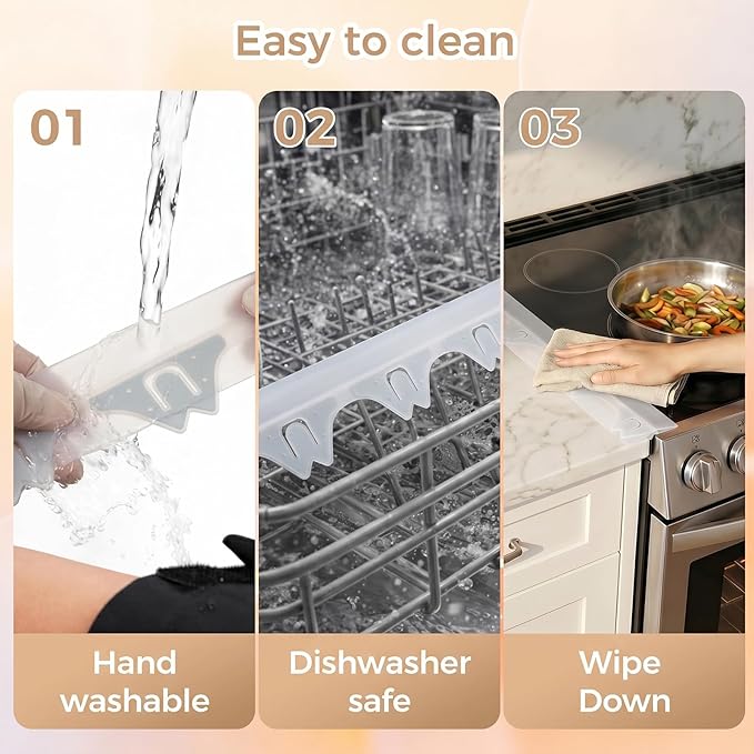 Silicone Stove Gap Covers with Stainless Steel, Oven Gap Filler Seals Gaps Between Stovetop and Counter, Stove Gap Guards Range Trim Kit, Easy to Clean Stove Gap Guard (Clear 2 Pack,20.86")
