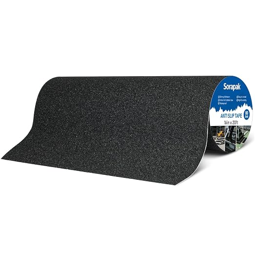 Extra Wide 16in x 20ft Black Anti Slip Tape, 80 Grit Waterproof Non Skid Grip Tape Roll for Ramps, Decks, Boat Decks, Warehouse Floors, Garages, Indoor & Outdoor Use