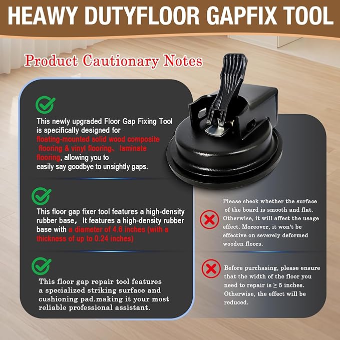 Heavy Duty Floor Gap Fixer Tool with Wooden Handle Rubber Hammer, Floor Gap Fixer Tool, Floor Suction Cup Tool - Enhanced Vacuum Suction Cup for Laminate, Vinyl, Wood Floor Repairs