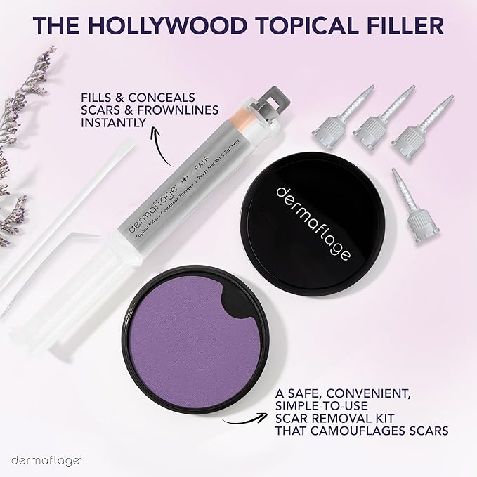 Dermaflage Scar Filler Kit - Fair- Deep Scar Cover and Waterproof Concealer for Acne Scars Wrinkles, and Ice Pick Scars Makeup, 1 mo supply