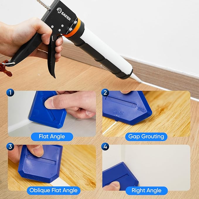 Saker Manual Caulk Gun Kit, Caulking Gun with 11-in-1 Caulking Tool Set, Sealant Finishing Tools and Grout Scrapers for Bathroom, Kitchen and Home Repair