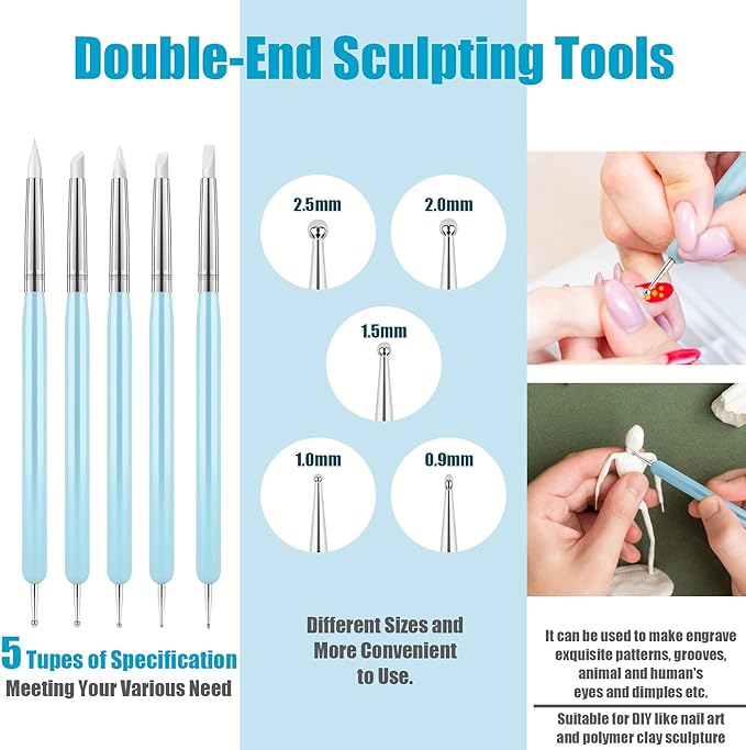 Clatoon 10Pcs Silicone Clay Sculpting Tool, Modeling Dotting Tool & Pottery Craft use for DIY Handicraft, Silicone Brush, Sculpture Pottery, Nail Art