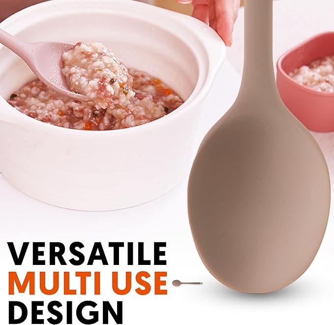Multi Platinum Silicone Cooking Spoon for Baking, Scraping & Mixing, 100% Food Grade Colorful Silicone Kitchen & Serving Utensils, Heat Resistant, Non-Stick Cookware - 11.4 inch Taupe Brown