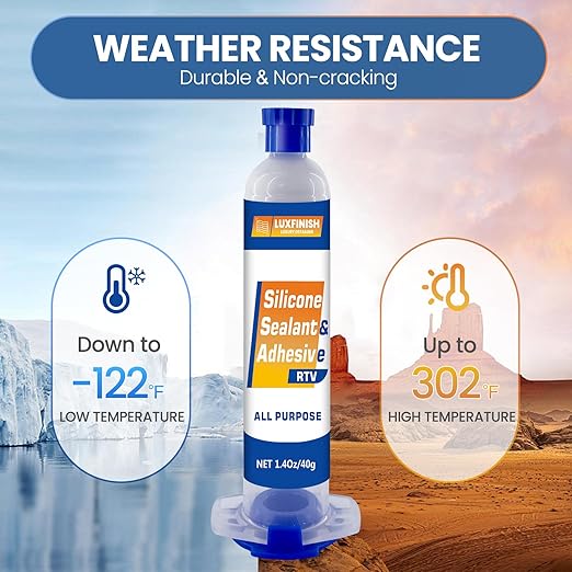 RTV Silicone Sealant Adhesive – 100% Waterproof Silicone Caulk for Automotive, Window, Bathroom, Kitchen – High Bond, Shrink & Crack Resistant – White(1.4oz/40g)