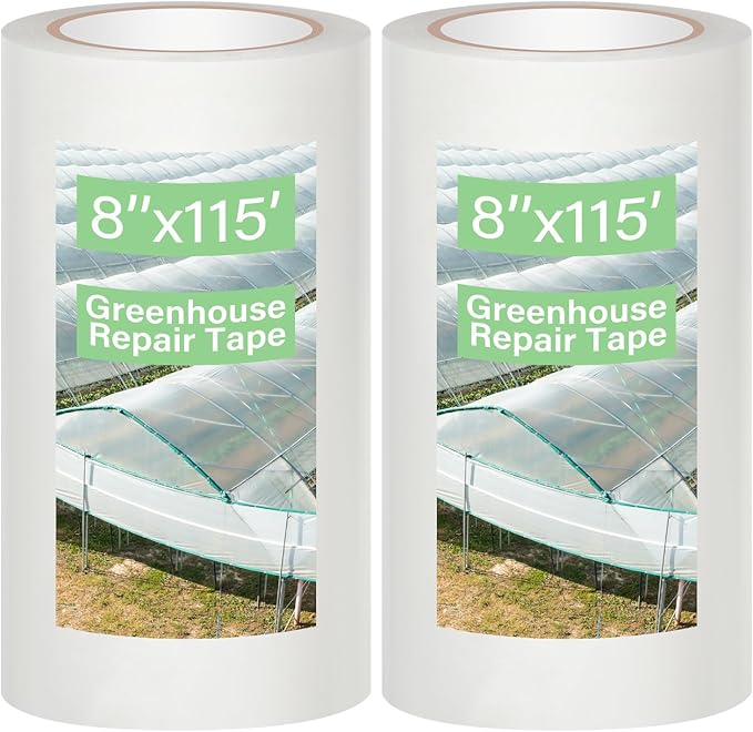 2 Rolls 8'' x 115' Greenhouse Repair Tape 6.3 mil Thickness Heavy Duty Greenhouse Tape Clear UV Resistant Waterproof for Repairing Plastic Sheeting Polyethylene Film for Seaming Splicing