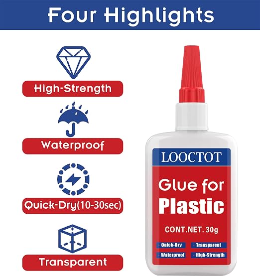 LOOCTOT 30g Plastic Glue,3D Printer Thin Glue,Adhesive for Legos&Miniatures,Toy Car,ABS,PVC;Super Instant Glue Bonding Between Plastics, Waterproof Clear