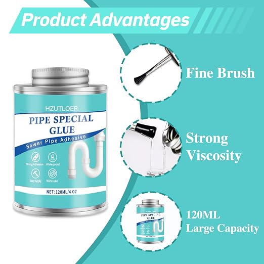 4OZ Clear PVC Drain Pipe Glue with Brush Applicator,Super Strong Waterproof Pipe Adhesive for PVC,PP,ABS,Acrylic & EVA Foam Repair