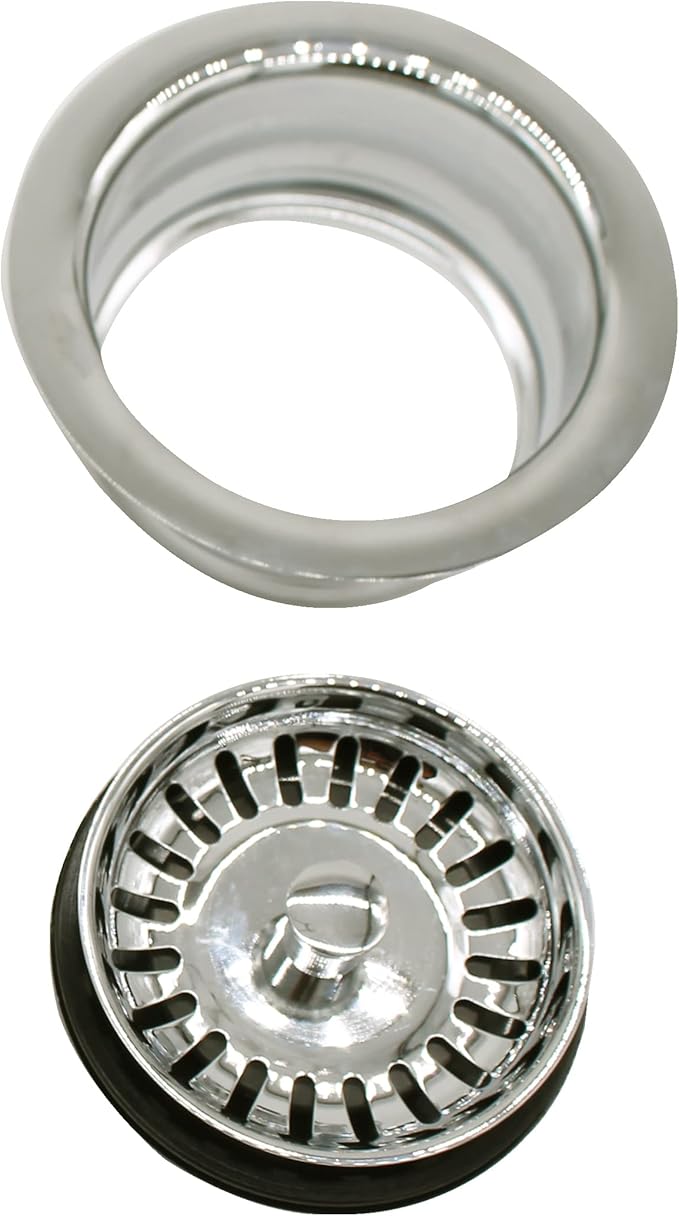 Westbrass CO2165S-05 COMBO PACK 3-1/2" Post Style Large Kitchen Sink Basket Strainer and Waste DisposalDrain Flange with Basket Strainer, Polished Nickel