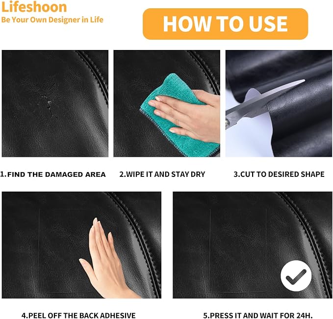 Lifeshoon Leather Repair Patch, 17X79 Inch Glossy Self Adhesive Leather Repair, Large Vinyl Patch Tape for Couches, Furniture, Car Seats, Cabinets, Wall, Handbags （17X79 Inch, Coffee）