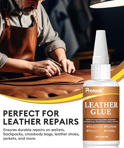 Leather Glue, 35g Heavy Duty Super Strong Clear Glue, Waterproof Flexible Adhesive for Leather Bonding, Repair, Shoes, Bags, Sofas, Belts, Crafts, DIY Kits