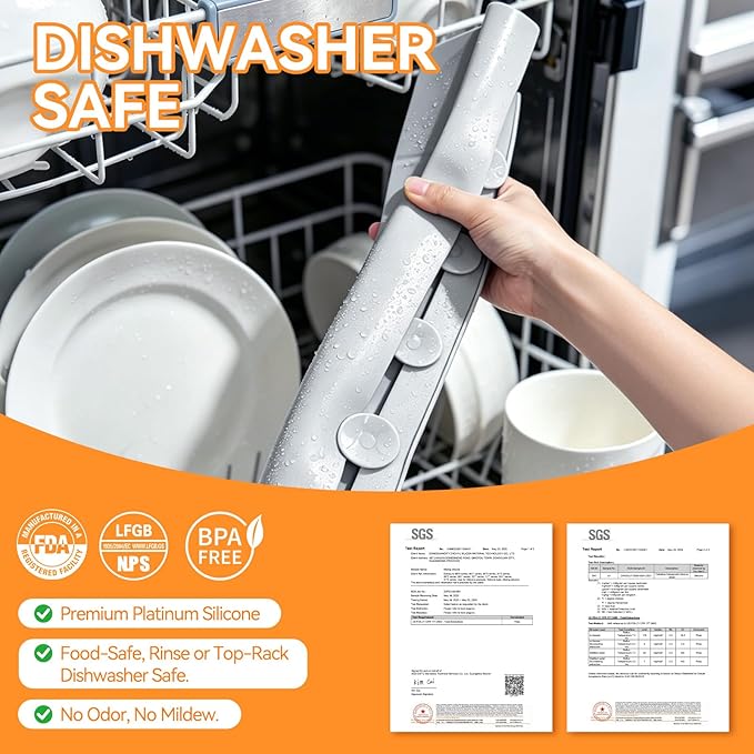 Kitchen Sink Splash Guard 22.8 Inch, Self-Draining Silicone Water Splash Guard with 7 Suction Cups, High Splash Wall & Overhang Edge, Keeps Countertop Dry, Dishwasher Safe (Gray)