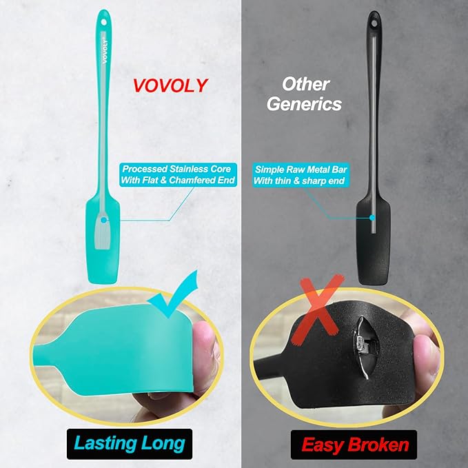 2-Pack Vovoly Silicone Jar Spatula, Long Handle Jar Spatulas, High Heat Resistant Small Rubber Spatula, Seamless Design, Stainless Steel Core, BPA Free, Teal
