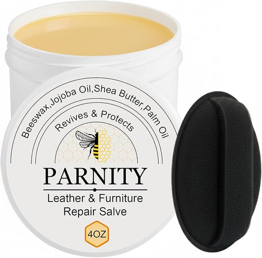 Furniture Salve for Leather & Wood, Moisturizer, Polisher & Restorer | Leather Conditioner and Cleaner for Car Seats, Couches, Saddles, Hardwood Floors, Prevent Cracking or Fading (Beige Gray)