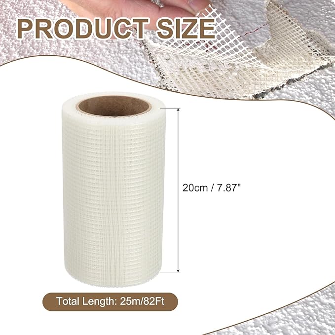PATIKIL Drywall Repair Mesh Tape, 8 inch x 82 ft Fiberglass Repair Patch Self-Adhesive Dry Wall Joint Tapes 6 Mesh Wall Hole Crack and Seam Patch, White
