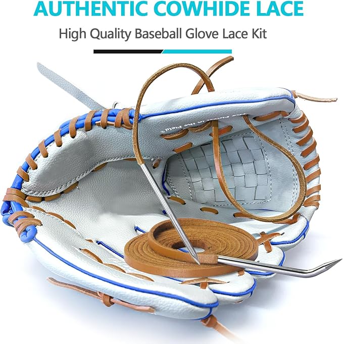 Baseball Glove Lace, Mitt Lace Repair Kit Softball 2 Leather Laces and 2 Lacing Needles for Catcher's Glove
