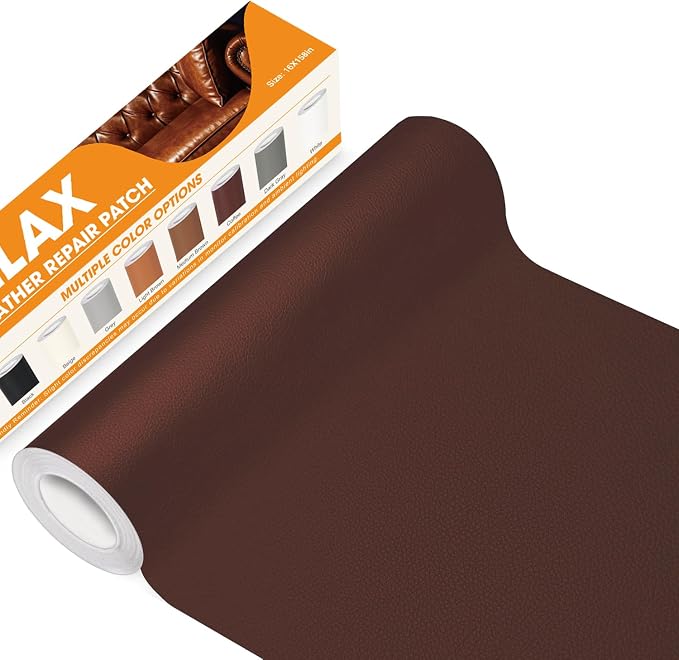 WALLAX Leather Repair Patch, 16 x 158 Inches Self Adhesive Leather Repair Tape for Furniture, Couch, Sofa, Car Seats, Office Chair, Car Interior, Upholstery, Vinyl Repair Kit (Dark Brown)
