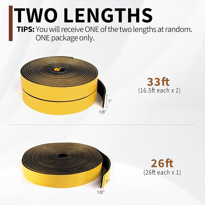 Yotache Weather Stripping 1" W X 1/8" T (New Adhesive Craft), Neoprene Foam Weatherstrip Tape for Automotive, 26 Ft Length