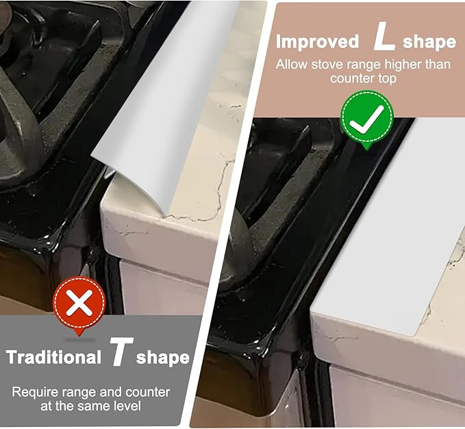 Stainless Steel Stove Gap Covers, 2 Pack Extendable Stove Gap Filler 13.8"-27.5", 0.79" Wide, Deep-Lock Heart Clips, Heat Resistant Range Trim Kit for Kitchen Counter Gaps, White