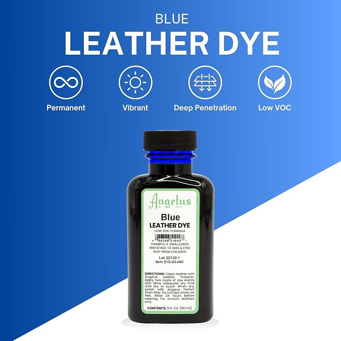 Angelus Leather Dye - Flexible Leather Dye for Shoes, Boots, Bags, Crafts, Furniture, & More 3oz, Dauber Included (Blue)