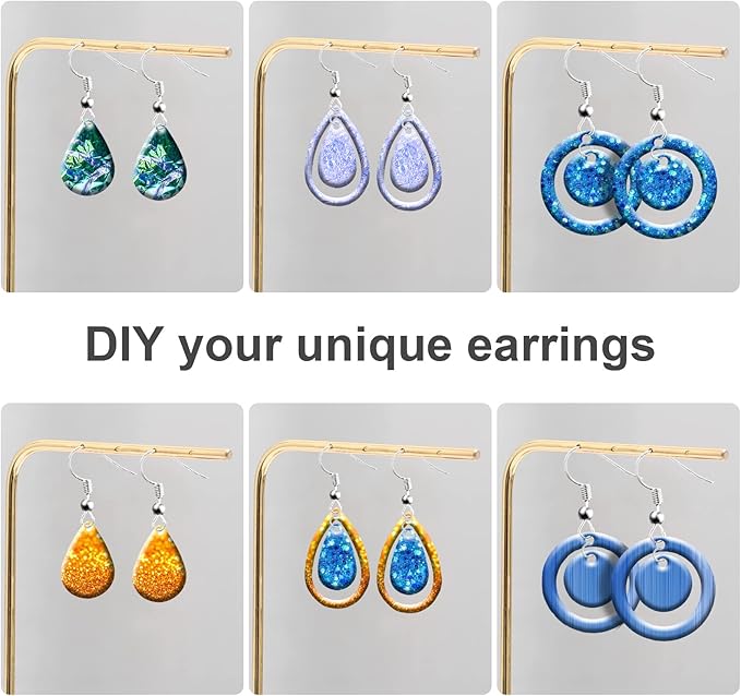 103Pcs Resin Molds Silicone Kit, 3pcs Earring Silicone Molds for Resin Jewelry Epoxy Casting Molds, Earring Hooks and Jump Ring for DIY Unique Earring Epoxy Resin Molds, Jewellery Earring Molds