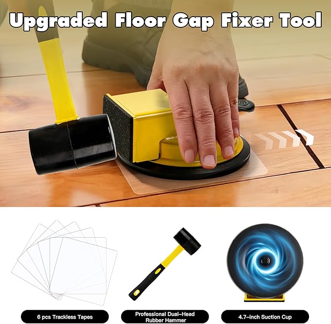 Floor Gap Fixer Tool Kit – Heavy Duty Suction Cup Floor Gap Repair Tool with Rubber Mallet, Gap Close Tool for Laminate Flooring, Wood & Hardwood Floor Gap Fixer, Gap Repair for DIY Installation