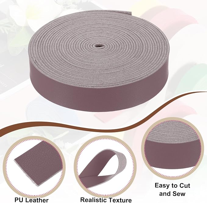 MECCANIXITY Faux Leather Strap, 1" Width x 197" Long Grained Leather Belt Strip Trim Roll for DIY Craft Projects, Pet Collars, Traction Ropes, Bag Straps, Hobby Workshop (Purple)
