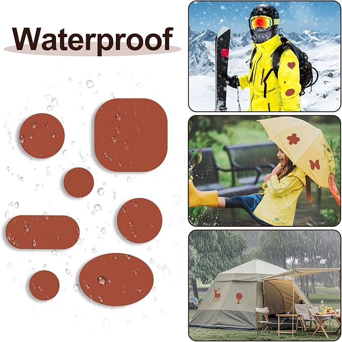 Self-Adhesive Nylon Patches Tent Repair Kit – Outdoor Gear Tenacious Repair Tape, Waterproof Fabric Patches for Clothes, Tent, Down Jacket, Backpack (45pcs, Light Coffee