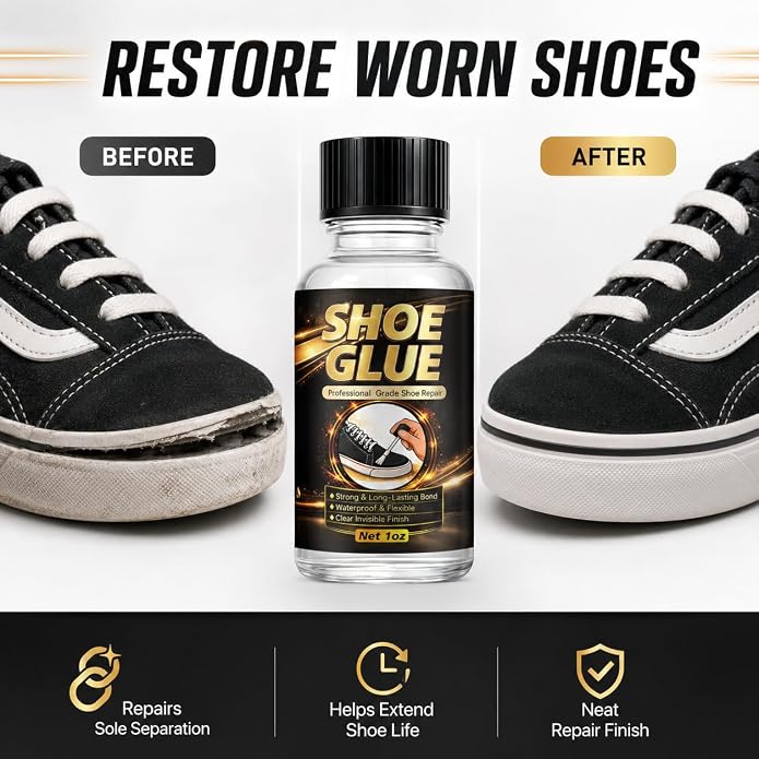 Shoe Glue – Waterproof, Clear, Fast-Drying, Heavy Duty Shoe Glue Sole Repair for Sneakers, Boots, Heels, Hiking Shoes, Leather, Slippers, Rubber, and Canvas（30g）