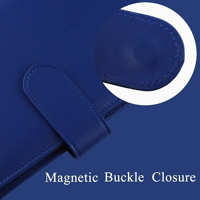 Antner A6 PU Leather Budget Binder - Refillable 6 Ring Notebook for A6 Refill Paper, Loose Leaf Personal Planner Cover With Magnetic Buckle Closure, Navy Blue